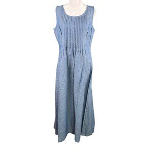 Chadwicks of Boston M Pleated Sleeveless Maxi Dress Chambray Blue Cotton Linen